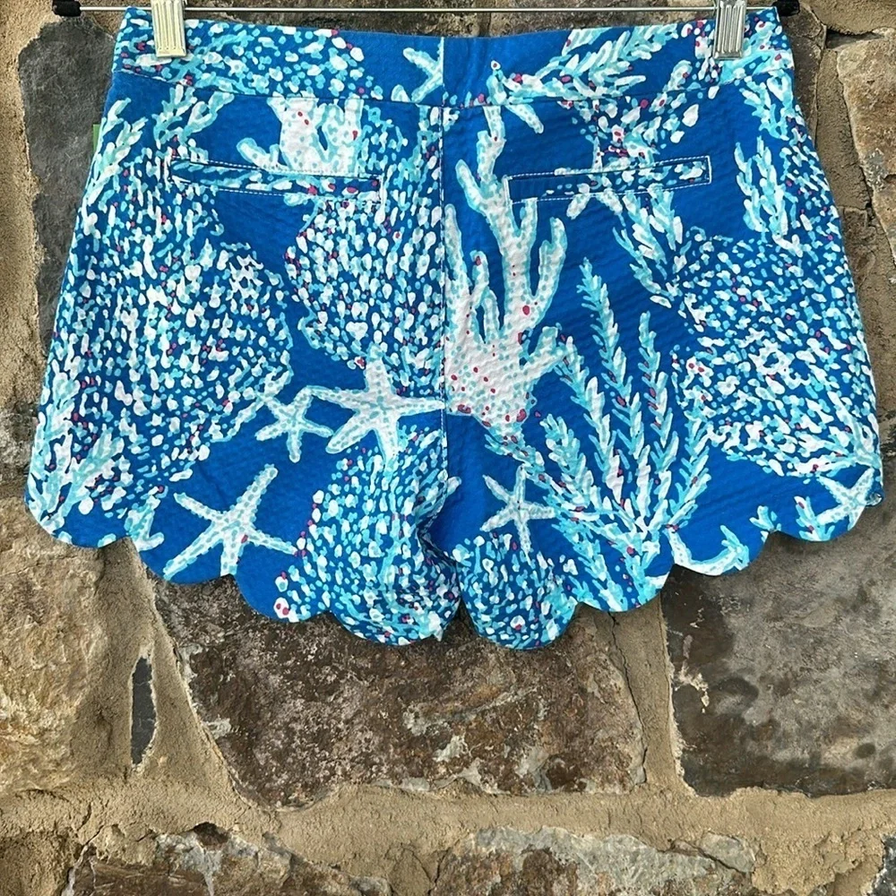 NWT Lilly Pulitzer Buttercup Shorts Brewster Blue Good Reef Scalloped Hem Size 2